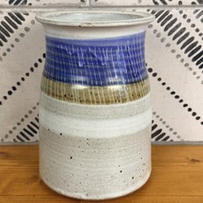 Vtg Studio Pottery Stoneware Crock Blue Brown Glaze 8