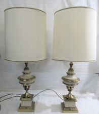 Pair Of Hollywood Regency Style Brass Cream Colored Stiffel Table Lamps / Shades picture