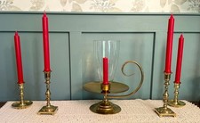 Vtg Solid Brass Candle Holder 5 Pc Lot - Baldwin Pairs & 12.5