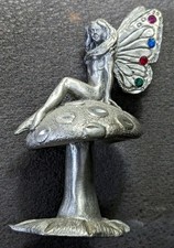 Vtg Spoontiques Pewter Nude Fairy Figurine Butterfly Nymph on Mushroom HMR 1342 picture