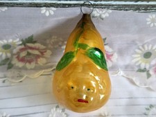 Vintage Unsilvered Figural Fruit Pear Face Girl, Pear Shaped Christmas Ornament picture