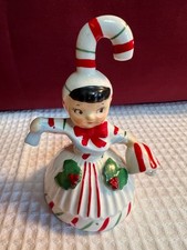 Vtg Lefton Candy Cane Red Stripe Bell Girl Signed Strickered Rare See Desc. picture