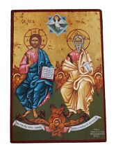 Greek Russian Orthodox Handmade Wooden Icon Holy Trinity 19x13cm picture