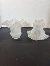 Vintage Frosted Glass Lamp Shades Ruffled Scalloped 2