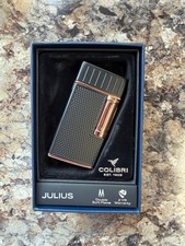 COLIBRI CIGAR LIGHTER, JULIUS,  BLACK AND ROSE GOLD, DUAL SOFT FLAME. NEW IN BOX picture