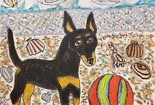TOY MANCHESTER TERRIER Beach Party 13x19 Dog Art Print Signed by Artist KSams picture