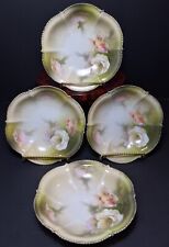 Set of 4 Antique RS Germany White/Pink Rose Berry Fruit Bowls Beaded Edge 5