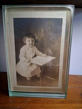 Antiq.1900sCabinetCard:Young Child,Seated,in a White Dress,Glass Frame SepiaTone picture