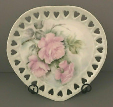 Vintage Hand Painted Roses Heart Shaped Porcelain Collector Plate-Signed K Davis picture