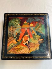 Rare Vintage Mstera Black Laquer Box 1950's Russian Palekh Signed Ermak picture