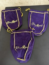 Vintage Crown Royal Purple Drawstring Bags Lot of 3 Gold Embroidered Logo picture