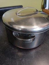 Vintage Ekcoware 5 Qt Copper Bottom Stainless Steel Stock Pot W/ Matching Lid picture