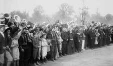 The crowd on the passage of the procession of the president of the - Old Photo picture