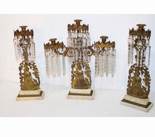 19th Century 3 Pc Set of Victorian Brass and Marble Girandoles picture