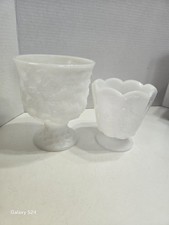 Set Of (2) Milk Glass Pedestal Planters By E.O. BRODY COMPANY- USA picture
