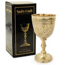 Solid Brass Vintage Chalic Goblet Medieval Handmade Decorative Wine Glass Com... picture