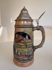 Made in Germany Lidded Beer Stein 1/2L German Text Figurative Multi-Coloured picture