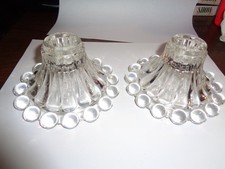 Pair Vintage Clear Glass Candle Holders Boopie Bubble MCM Set Of 2 picture