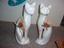 Vintage Mid Century MCM Ceramic Pearlized pair white cats from estate picture