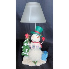 Vintage 1990s Susan Zulauf Snowman Candle Lamp w Frosted Glass Shade - New picture