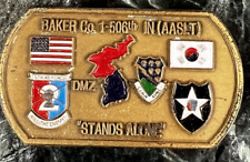 US ARMY Baker Co 1-506th Infantry (AASLT) DMZ Korea Challenge Coin, Stands Alone picture