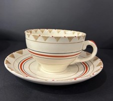 Rare Set Of 4 1930's  Art Deco Geometric Hand Painted Myott Queen Tea Cup Sets picture
