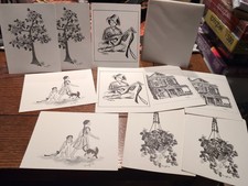 Vintage 1974 Eugenie Greeting Cards Stipple Art Drawing House 10 Complete  picture
