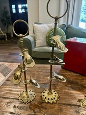 TWO VTG Brass Hand Clip Stand…Glove, Letter, Picture Holder 15” & 18” picture
