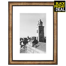 12x16 Gold Picture Frame White Mat for 8x12 Photos Vintage Antique Black Trim picture