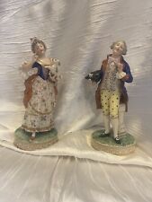 Antique 19th Century Pair Of Dresden Multi-Color Porcelain Colonial Figurines  picture