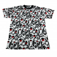 VTG NEW Disney Mickey & Co. Men's Goofy All-Over T-Shirt Black/White • Medium picture