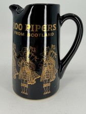 Vintage Seagram's Pitcher 100 Pipers Scotland Scotch Whisky Black Ceramic 6