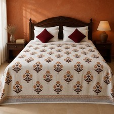 Indian Handmade Kantha Quilt | Block Print Bedspread | Cotton Floral Bedcover  picture