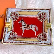 Hermes Paris Cigar Ashtray Change Tray Horse Red Gold Porcelain with Case picture
