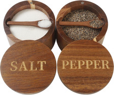Salt Cellar, Elegant Salt and Pepper Set, 2PCS Acacia Wood Salt Container with B picture