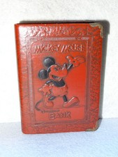 Vintage Disney 1930's Mickey Mouse Red Leather Book Bank by Zell No Key picture