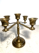 Vintage PWF 4 Arm Solid Brass Candelabra India 5 Candles MCM Handcrafted Decor picture