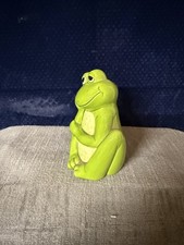 Green Ceramic Frog Figurine Sitting Thinking Daydreaming Whimsical Decor picture