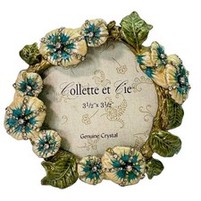 Collette et Cie Enameled Jeweled Picture Frame Floral Design Crystals 3.5”x3.5” picture