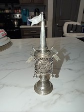Antique Esco Sterling Silver Besamim HAVDALAH Spice Tower Box 5 Flags 4 Bells 8” picture