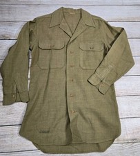 Vintage 30s 40s WWII Wool Flap Army Military Button Uniform Work Shirt Lrg Mint picture