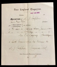 1892 Boston Mass Receipt New England Magazine Company #b9 picture