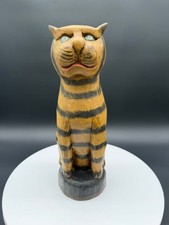 Folk Art Carved Wood Tabby Cat 12