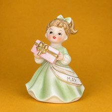 ❤️ CUTE Vintage Bisque May Birthday Girl Angel Figurine Gift Green Norcrest picture