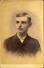 Victorian Young Man Portrait Red Mount Cabinet Card Dapper 4x6.5