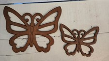 VTG Wood Butterfly Wall Art Set Of 2 MCM Carved Scroll Girls Bedroom Decor picture