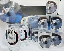 Vintage 1996-1997 Coca-Cola Polar Bear Glass, Cup, Placemat & Trivet Collection picture