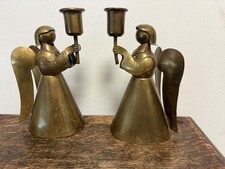 Authentic matched pair of Los Castillo brass angel candle sticks ci 1950 Taxco M picture