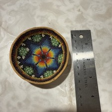 Small Huichol Wixárika Beaded Gourd Bowl Jícara Mexican Folk Seed Bead Mosaic picture