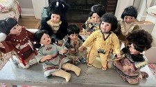 Lot of 8 Adorable Native American Dolls Vintage - Danbury Mint - Some w/ Stands picture